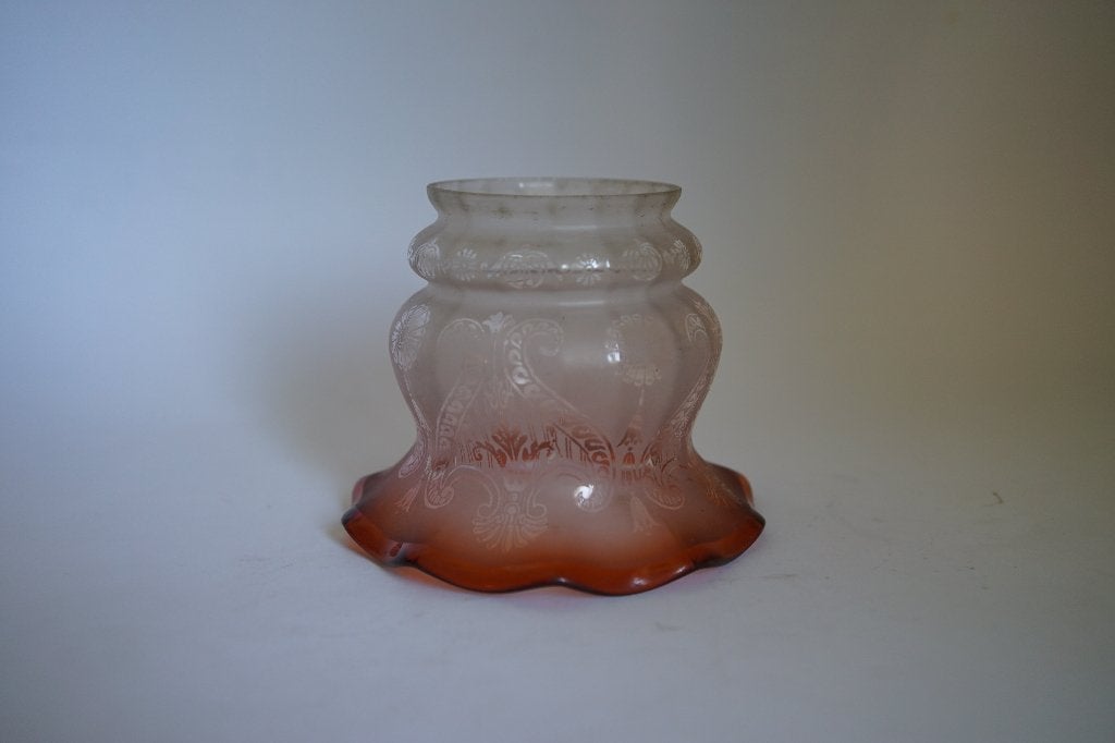 Victoriaanse geëtste lampenkap voor olielamp glas roodbruin, Ophalen of Verzenden