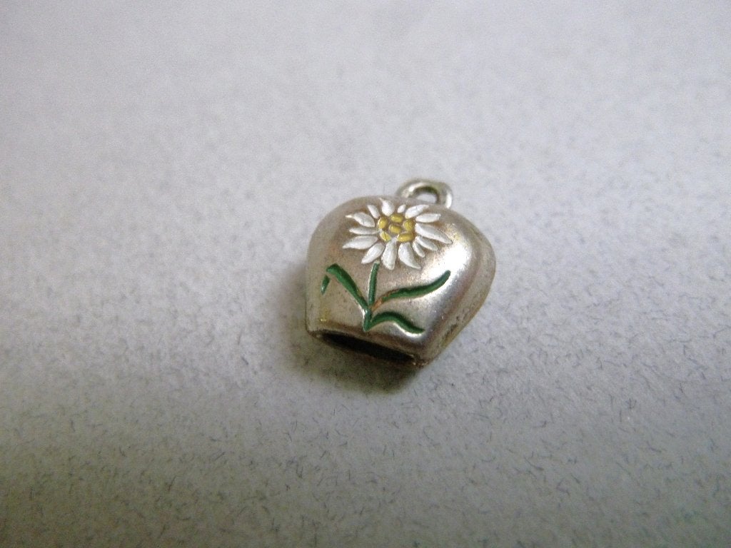 Oude bedel zilver Koe bel met Edelweiss email, Verzenden, Zilver, Hanger