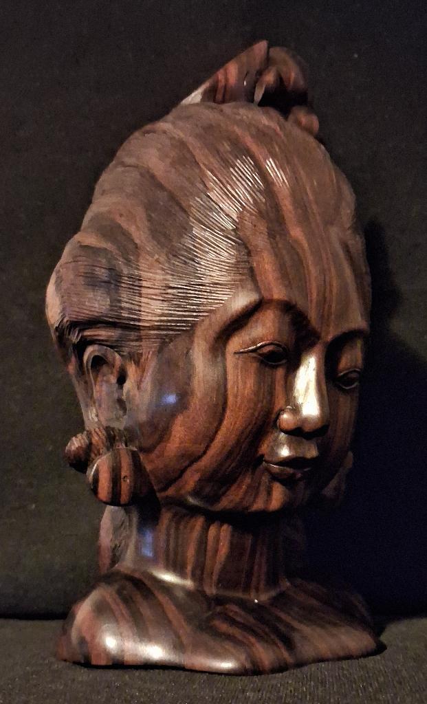 Bali buste vrouw gesigneerd, Handgemaakt, Minder dan 20 cm, Art deco, Buste