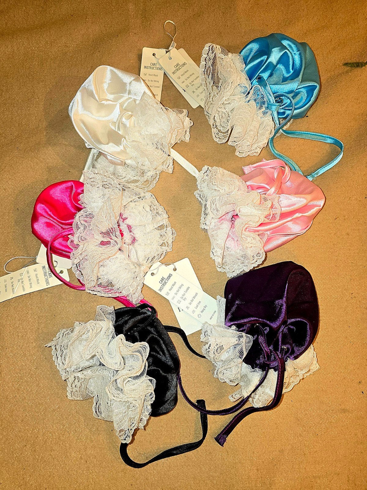 Set van 6 satijnen  pouch strings met kant, Kleding | Heren, Ondergoed, Verzenden, Meerkleurig