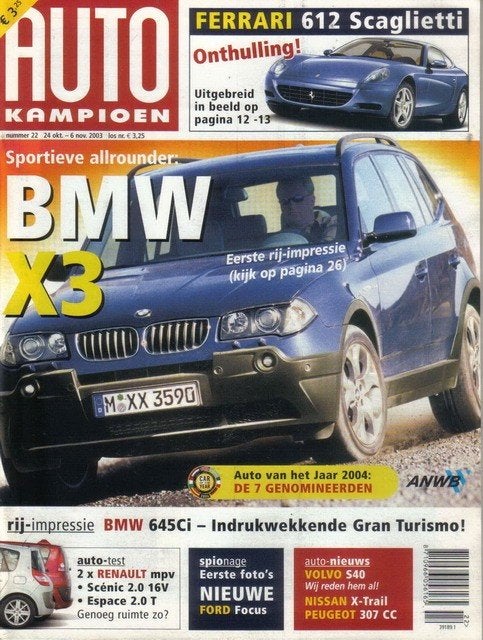 Autokampioen 22 2003 : BMW X3 - Peugeot 307CC - VW Golf V5, Ophalen of Verzenden, Gelezen, Algemeen