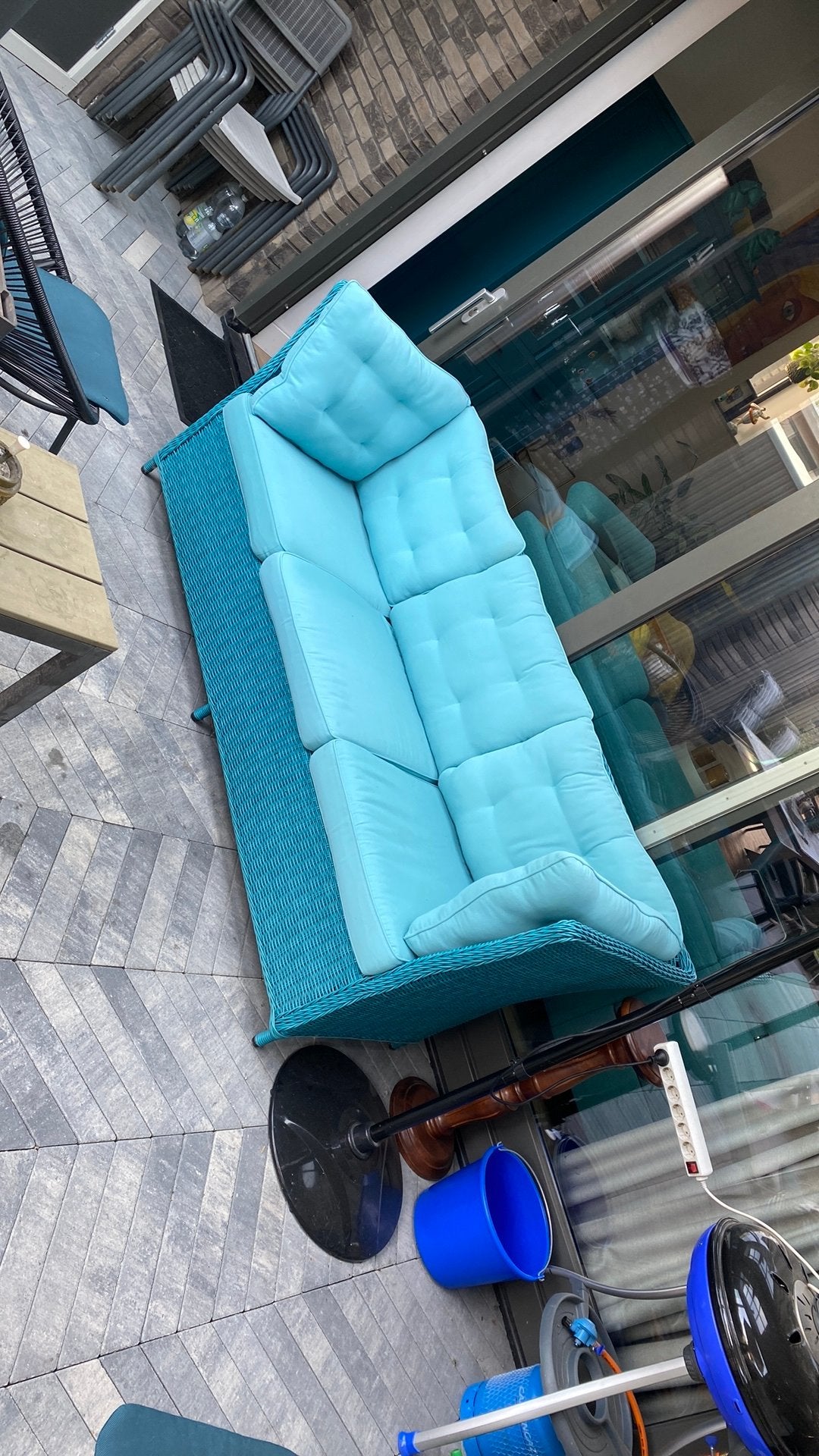 Loungebank turqoise blauw, Ophalen, Zo goed als nieuw