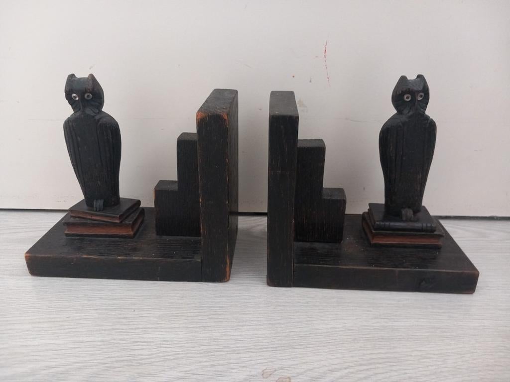 Vintage Boekensteunen met Uil - Hout - Gebruikte Staat, Ophalen of Verzenden