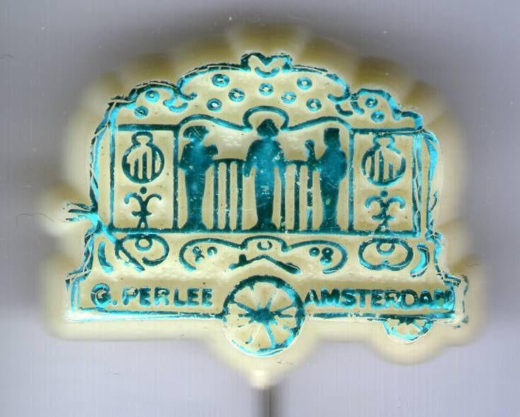 G. Perlee draaiorgel Amsterdam groen op wit speldje( W_539 ), Verzenden, Nieuw, Merk, Speldje of Pin