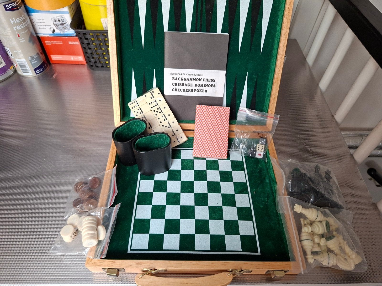 Diverse spellen in houten koffertje, Ophalen of Verzenden, Nieuw