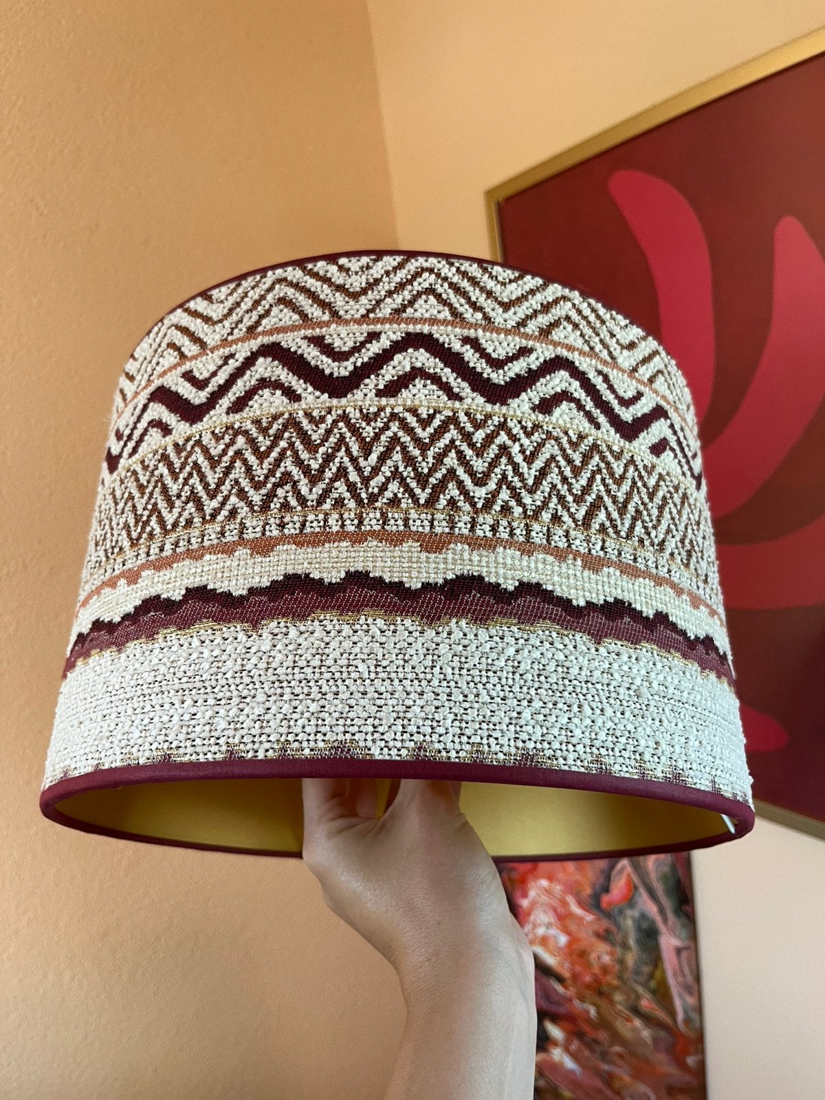 Lampenkap beige burgundy print, Huis en Inrichting, Lampen | Lampenkappen, Ophalen, Zo goed als nieuw, Beige