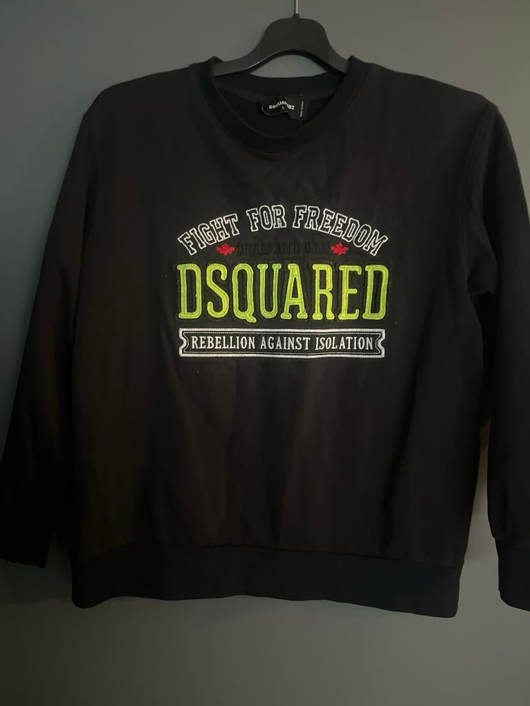 Dsquared2 sweater zwart met opdruk - Maat L, Verzenden, Gedragen, Maat 42/44 (L), Zwart