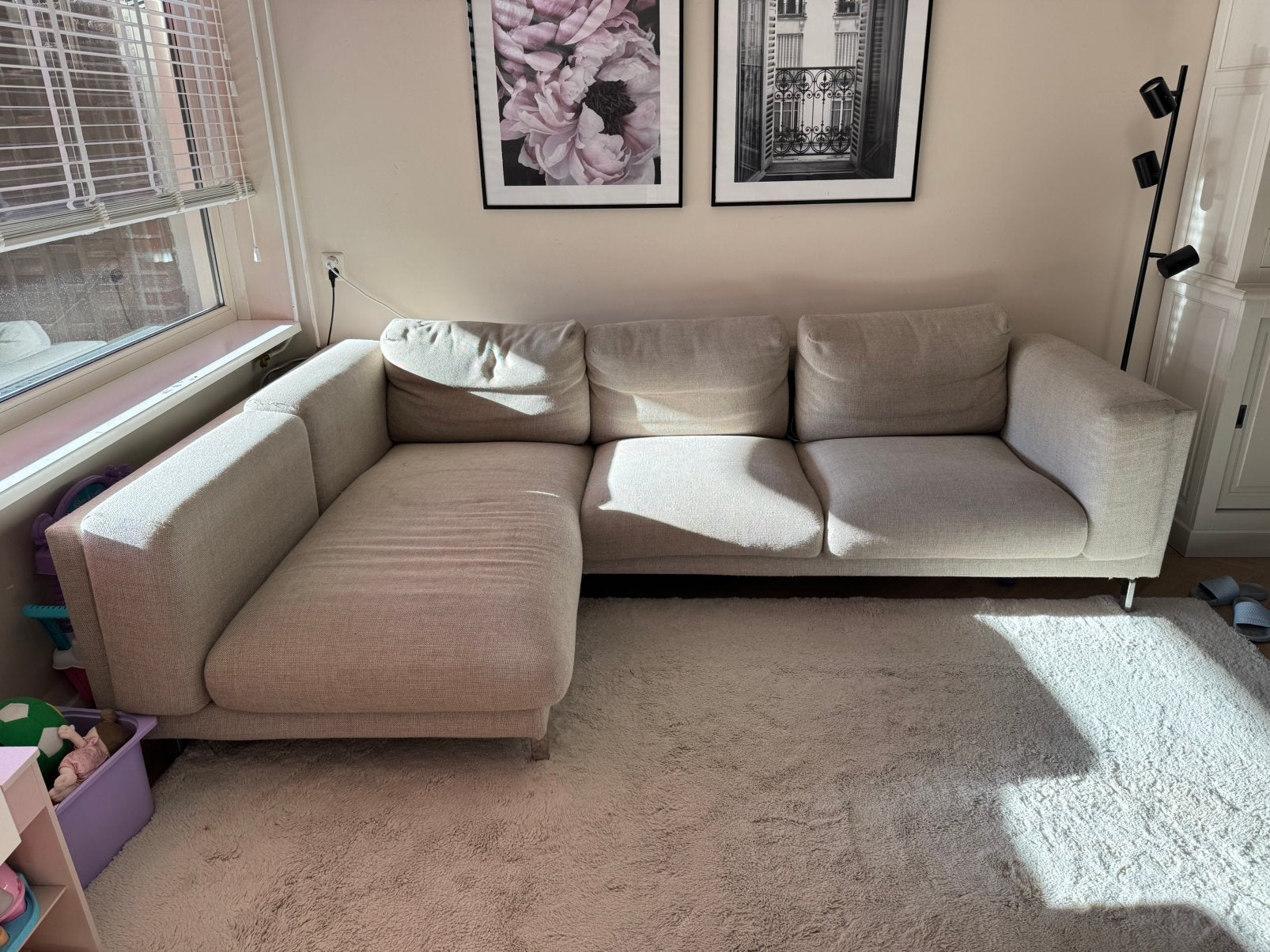 IKEA Nockeby 3-zits hoekbank beige, Ophalen, Gebruikt