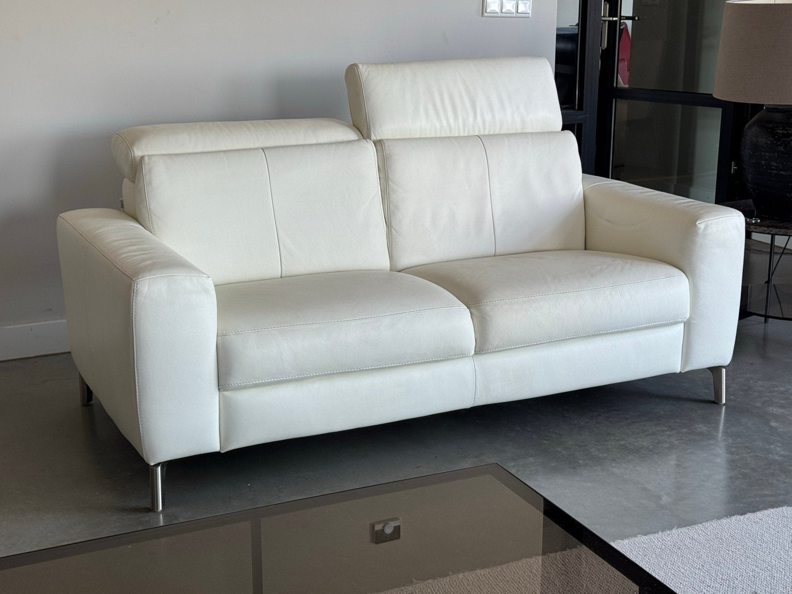 Mavani 2-persoons leren bank - helder wit, X, 150 tot 200 cm, Tweepersoons, Ophalen of Verzenden