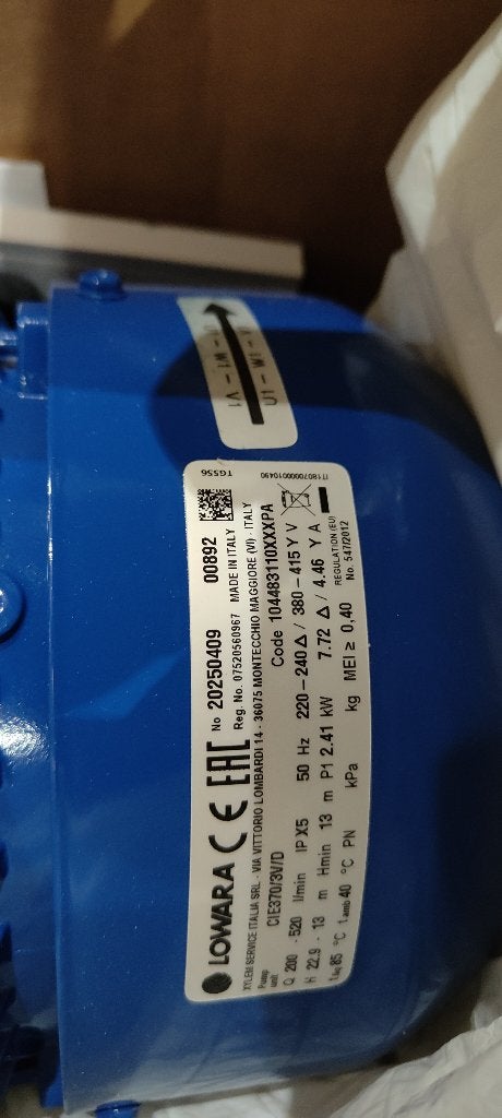 lowara CIE370/3V/D horizontale driefasige centrifugaalpomp, 100 liter of meer, Verzenden, Nieuw, Minder dan 200 liter/min