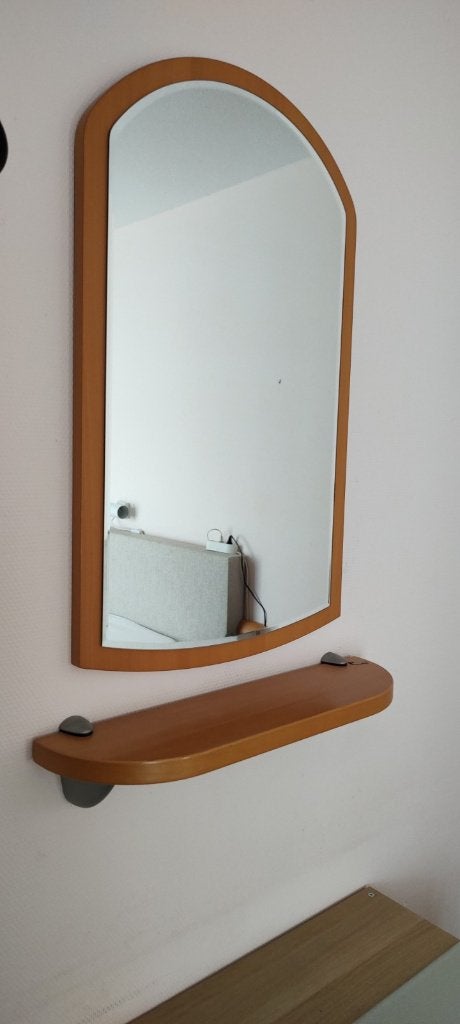Houten wand spiegel met bijpassend plankje, Ophalen, Minder dan 50 cm, Gebruikt, Minder dan 100 cm
