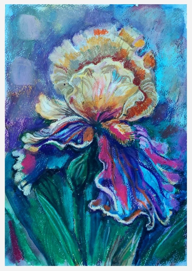 Kleurrijke Iris – Originele Pasteltekening op Papier A4, Antiek en Kunst, Ophalen of Verzenden