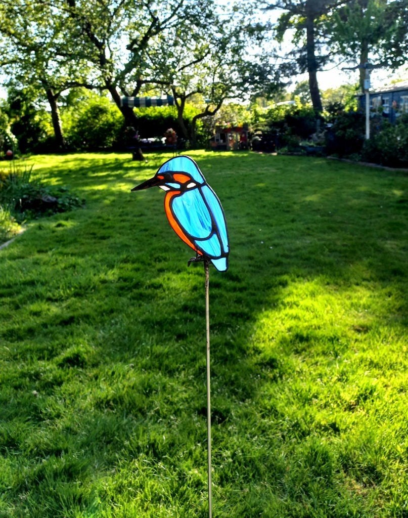 tuinsteker ijsvogel glas in lood tiffany, Tuin en Terras, Ophalen of Verzenden, Nieuw