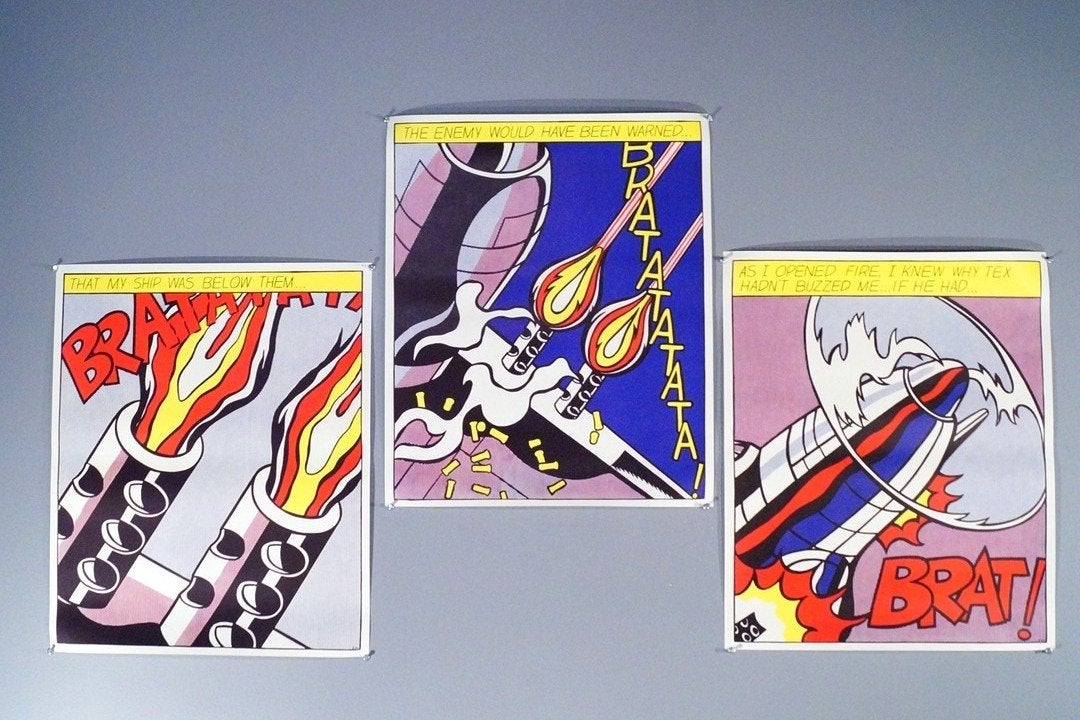 Roy Lichtenstein Pop Art Prints - Set van 3, Rechthoekig Staand, Met lijst, A4 of kleiner, Ophalen of Verzenden