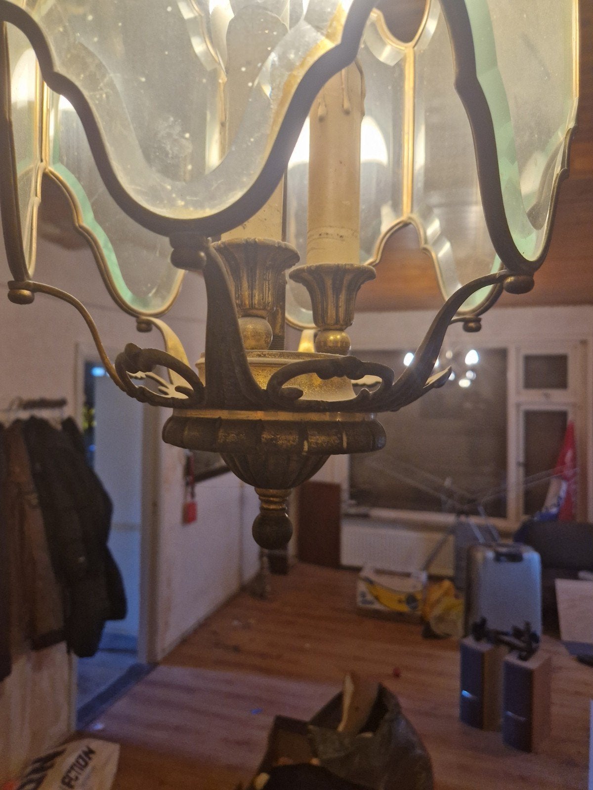 antieke lamp met facet geslepen glas, Ophalen