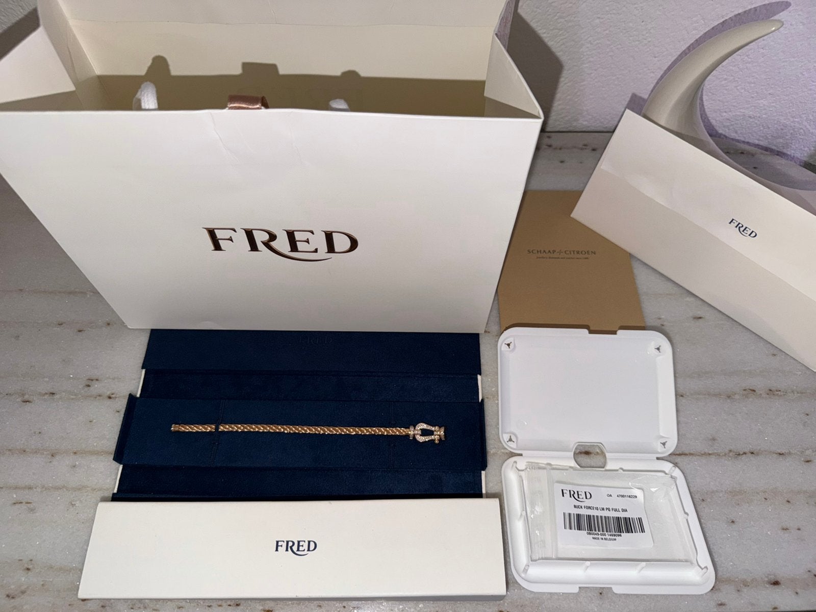 Fred Force 10 Armband Roodgoud 18K met Diamanten Sluiting, Ophalen of Verzenden, Zo goed als nieuw, Goud, Met edelsteen