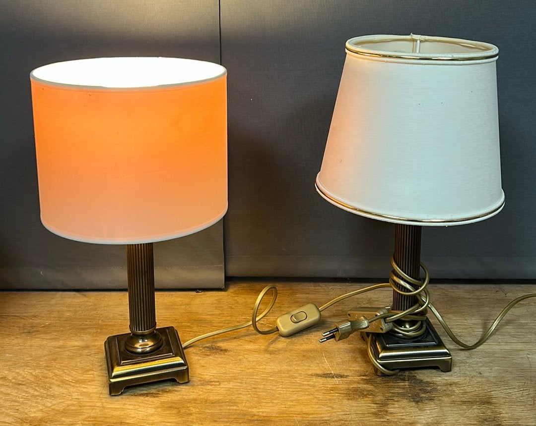 2 koper / messing tafel lampen. 38 cm hoog., Ophalen of Verzenden, Zo goed als nieuw, Metaal, Minder dan 50 cm