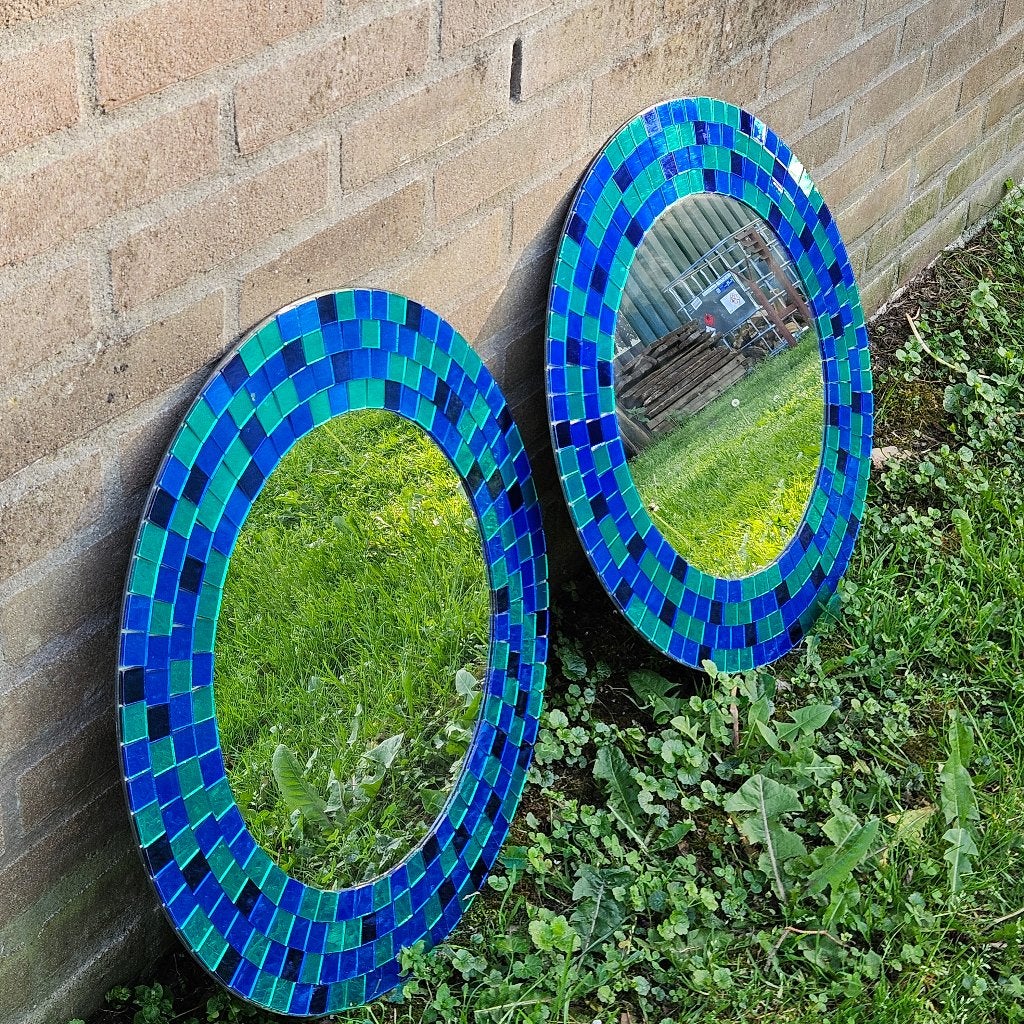 Vintage IKEA Tranby Spiegels – Set van 2 – Blauw Mozaïek, Huis en Inrichting, Woonaccessoires | Spiegels, Ophalen, Minder dan 50 cm