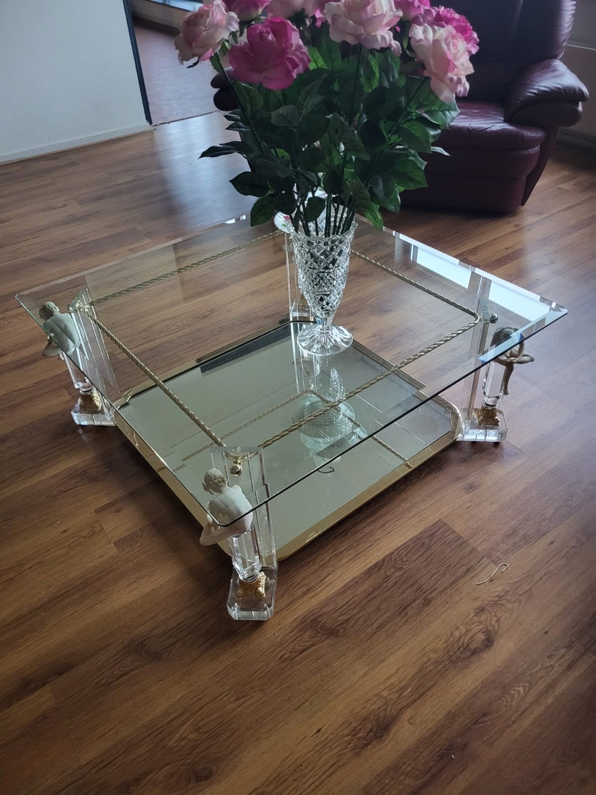 Prachtige salon tafel met engelen, Huis en Inrichting, Tafels | Salontafels, Ophalen, Gebruikt, Vierkant, 100 tot 150 cm