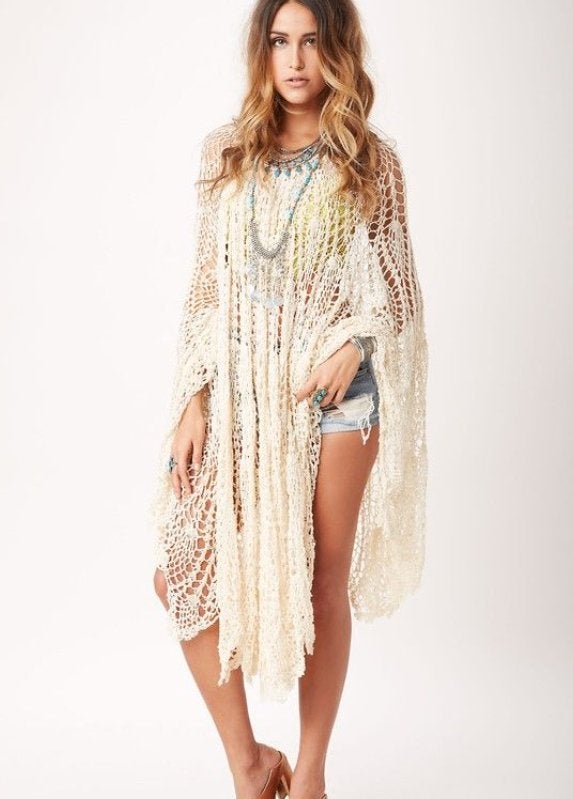 Nieuwe gehaakte Antik Batik poncho in katoen, Kleding | Dames, Truien en Vesten, Antik Batik, Verzenden, Nieuw, Beige