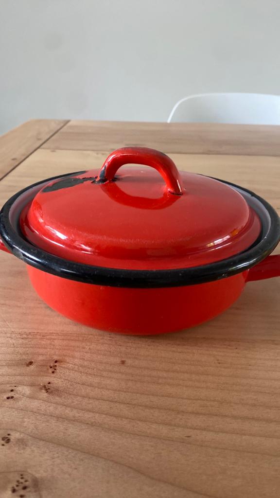 Rode emaille pan 16 cm - Vintage kookpot, Ophalen of Verzenden