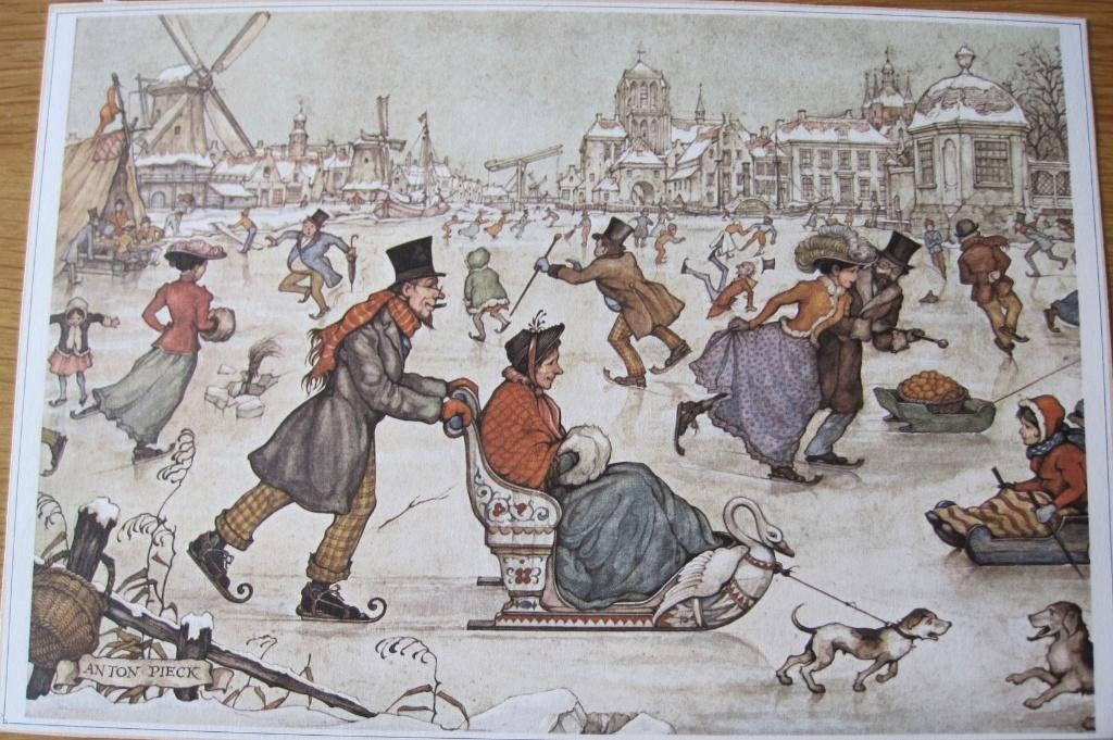 Anton Pieck prent - schaatspret op het ijs, 1980 tot heden, Ophalen of Verzenden, Zo goed als nieuw, Prent