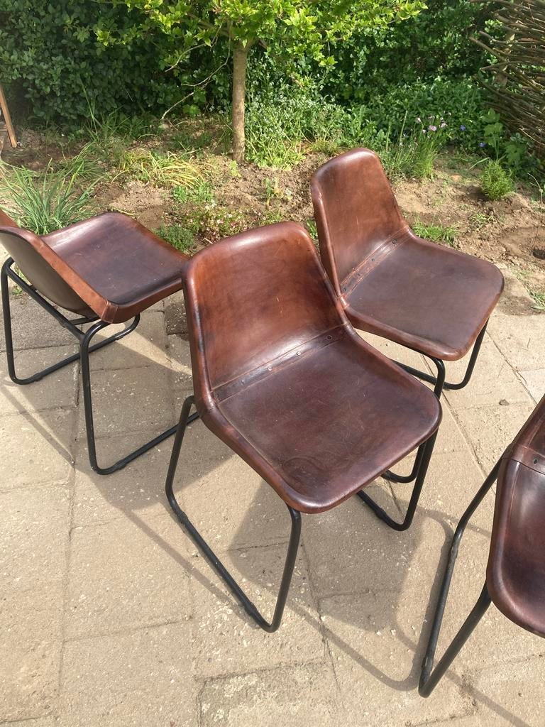 Set van 6 leren eetkamerstoelen - Bruin, Huis en Inrichting, Stoelen, Ophalen, Gebruikt, Bruin, Leer