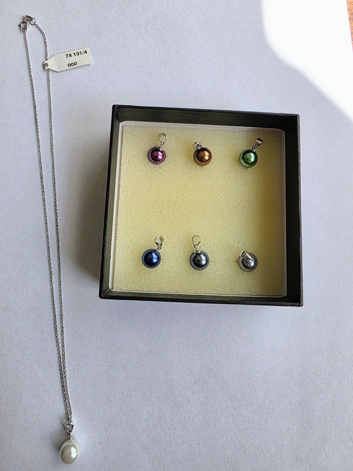 Vintage Wisselset: Zilveren Ketting met 7 Parel Hangers, Overige voorstellingen, Ophalen of Verzenden, Zo goed als nieuw, Met parel