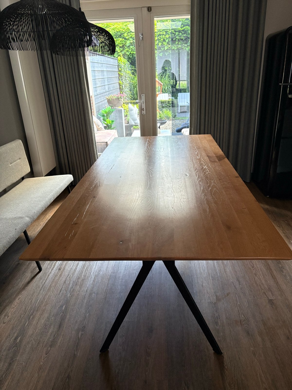 Eikenhouten eettafel Slim 220x100cm, 4cm blad, Huis en Inrichting, Tafels | Eettafels, Ophalen, 100 tot 150 cm, 200 cm of meer