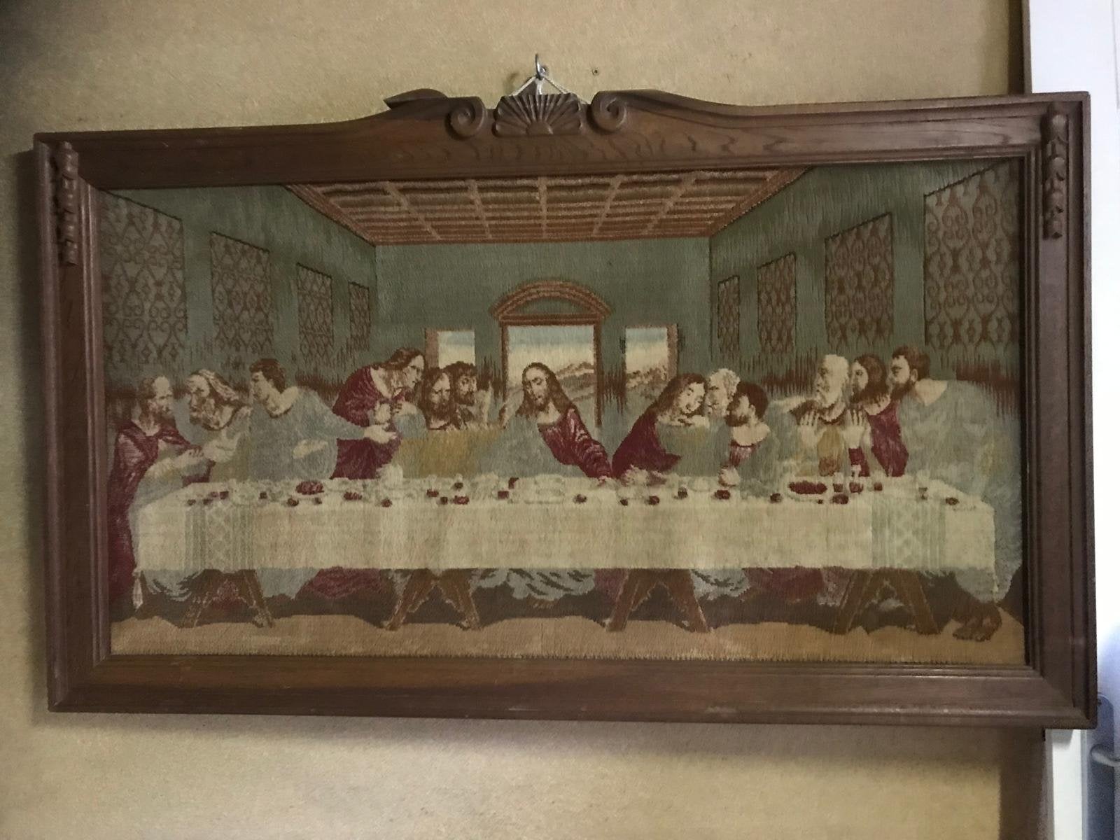 Wandtapijt 'Het Laatste Avondmaal' in houten lijst, Ophalen, Portret of Personen, Klassiek, Ingelijst