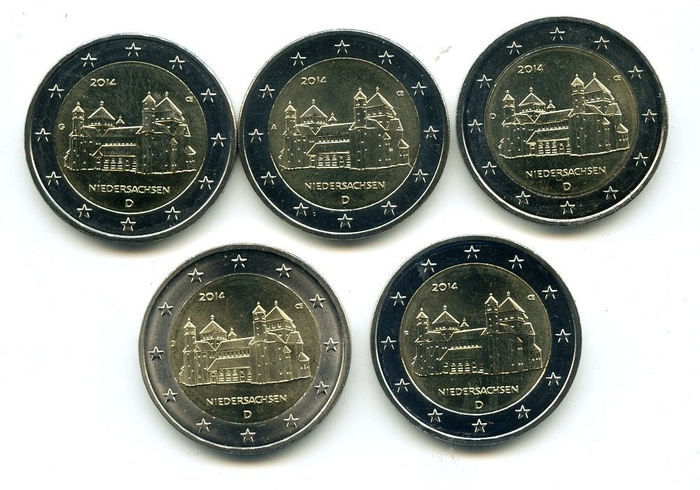5x 2 euro Duitsland 2014 ADFGJ - Sint Michaelis Kirche - UNC, Postzegels en Munten, Verzenden, Duitsland, 2 euro, Setje
