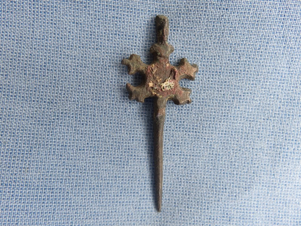 Middeleeuwen - haarnaald - 12e - 14e eeuw A.D., Ophalen of Verzenden, Brons