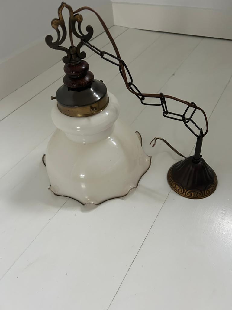 2 Prachtige Vintage Hanglampen, Ophalen, Gebruikt, 50 tot 75 cm, Glas