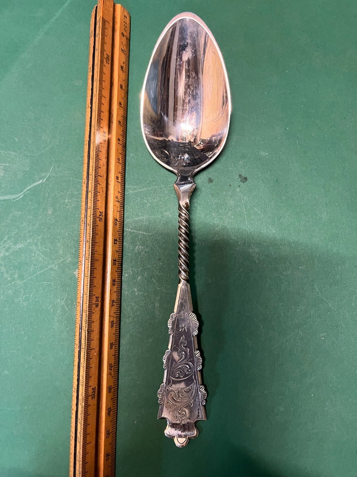Antieke zilveren geboortelepel 20 cm met inscriptie 1914, Ophalen of Verzenden, Zilver
