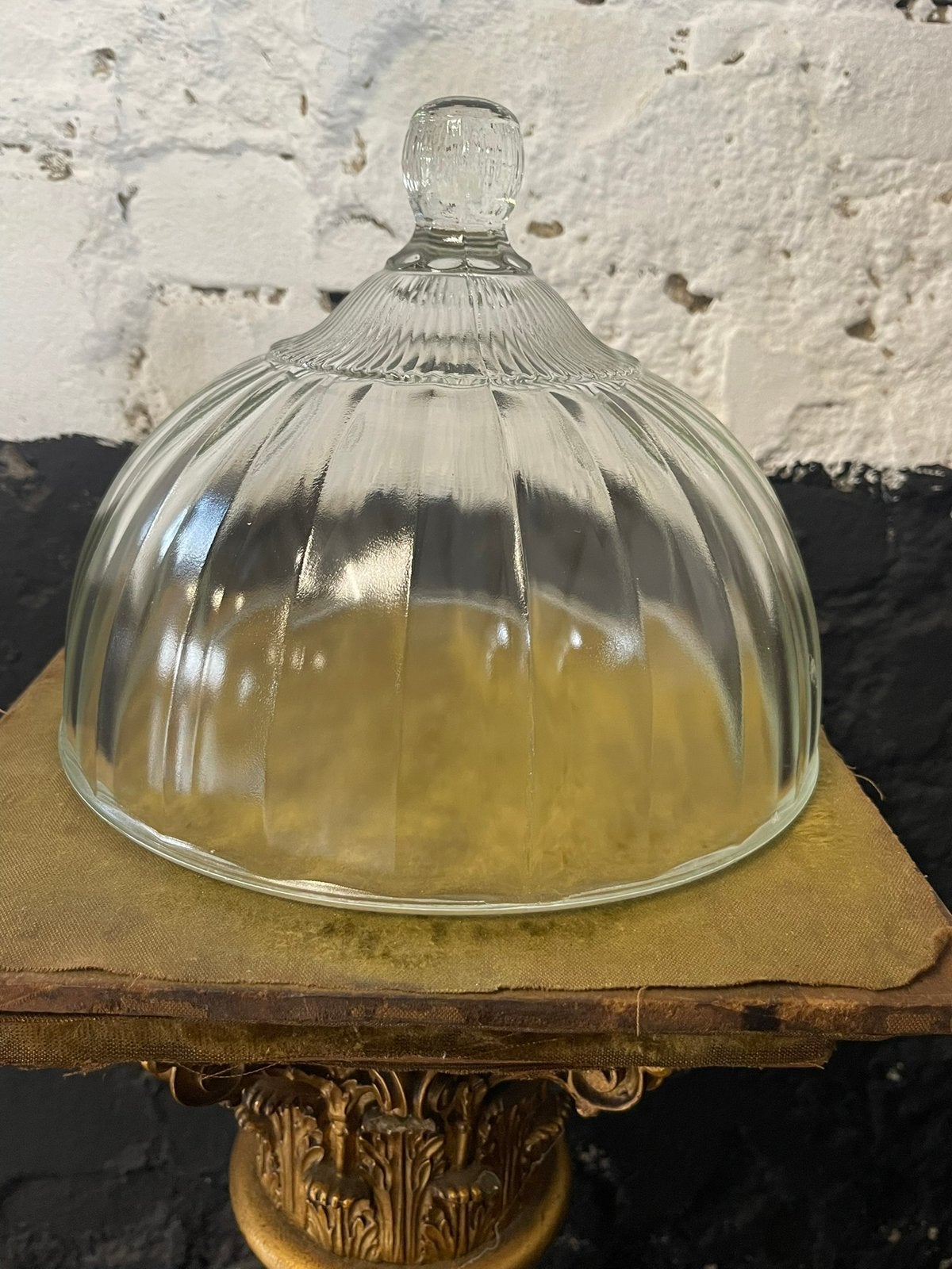 vintage glazen stolp cloche met onderbord heel fraai, Glas, Ophalen of Verzenden, Gebruikt, Geslepen