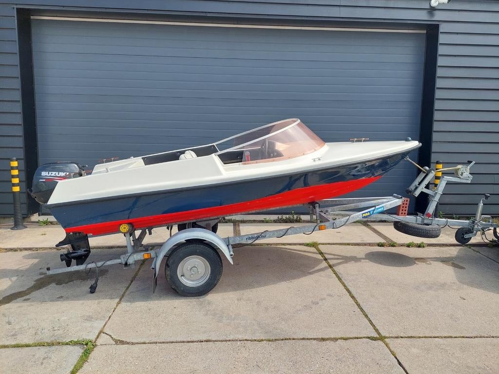 Placom 360 met Suzuki 9.9PK motor uit 2013 incl. trailer, Watersport en Boten, Ophalen, Gebruikt, Minder dan 70 pk, Buitenboordmotor