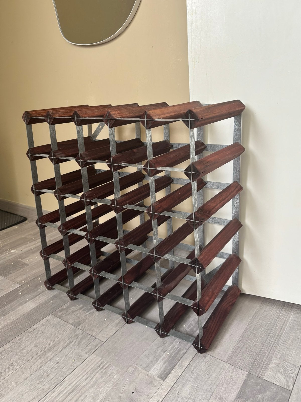 Vintage Wijnrek van hout en metaal, Huis en Inrichting, Woonaccessoires | Wijnrekken, Ophalen, 50 – 75, Gebruikt, 25 flessen of meer