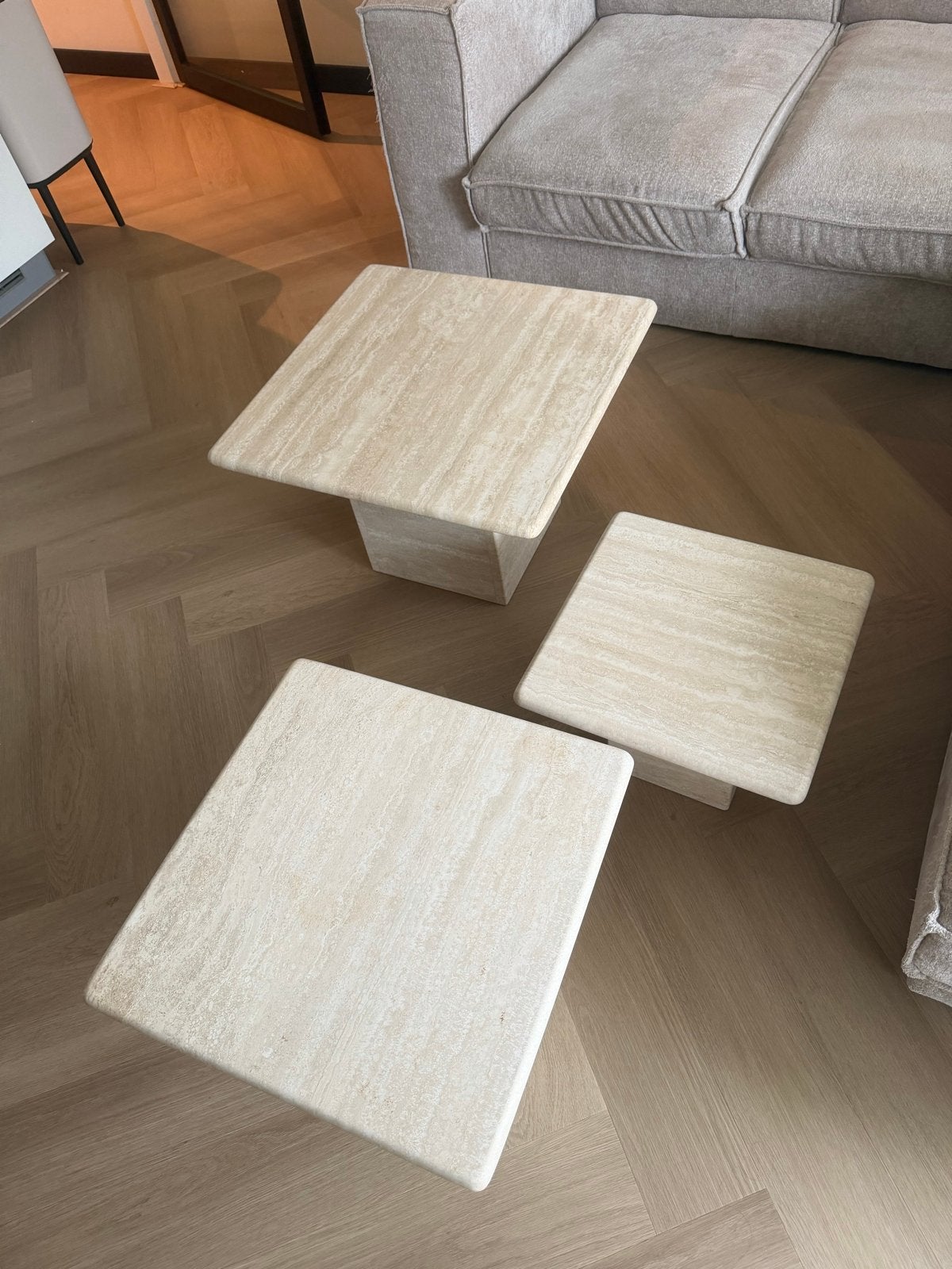 Travertin Salontafel, Huis en Inrichting, Tafels | Salontafels, Overige materialen, Minder dan 50 cm, Vierkant, Ophalen of Verzenden