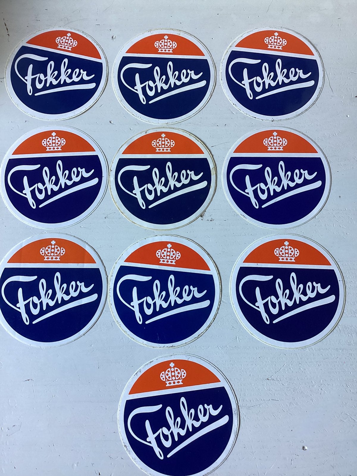 10 stickers Fokker (logo), Verzamelen, Luchtvaart en Vliegtuigspotten, Verzenden, Zo goed als nieuw, Overige typen