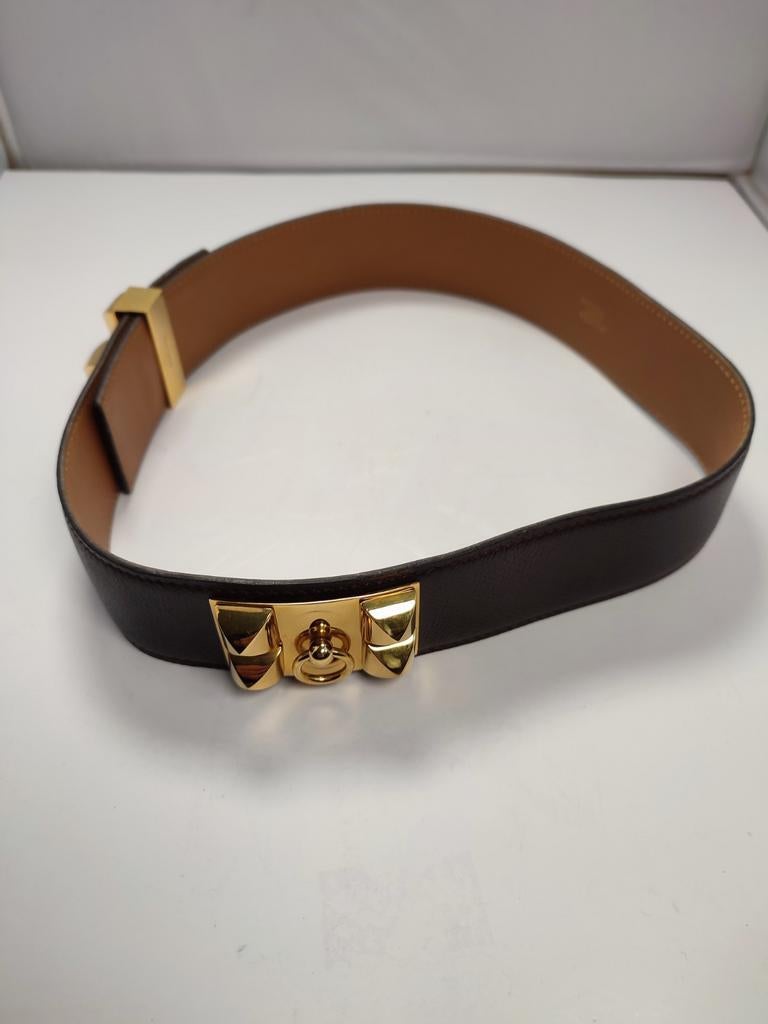 Hermes Hermès Médor riem ceintuur belt 70 cm bruin goud, Minder dan 80 cm, Echt leder, Ophalen of Verzenden, Zo goed als nieuw