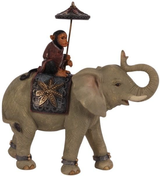 Barok Decoratief Beeld - Olifant met Aapje - Polyresin