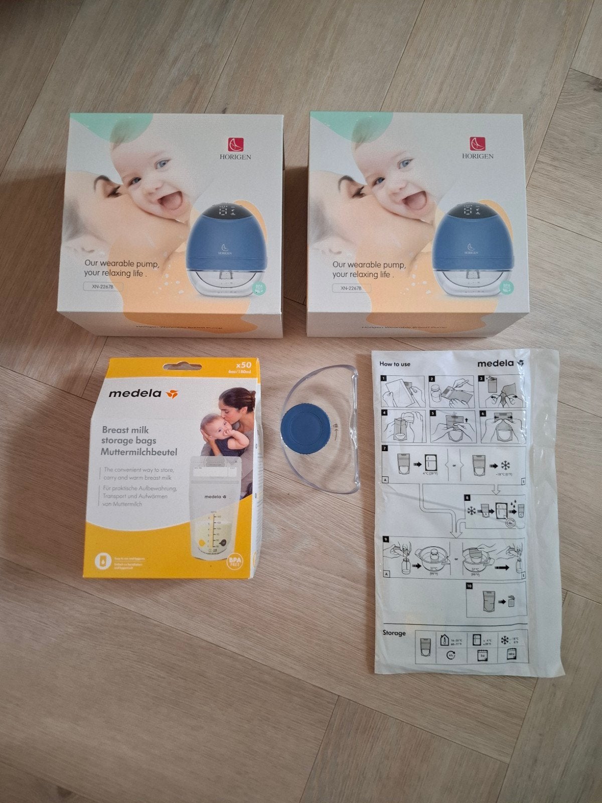 Horigen Wearable handsfree kolf + Medela moedermelk zakjes, Ophalen of Verzenden, Zo goed als nieuw