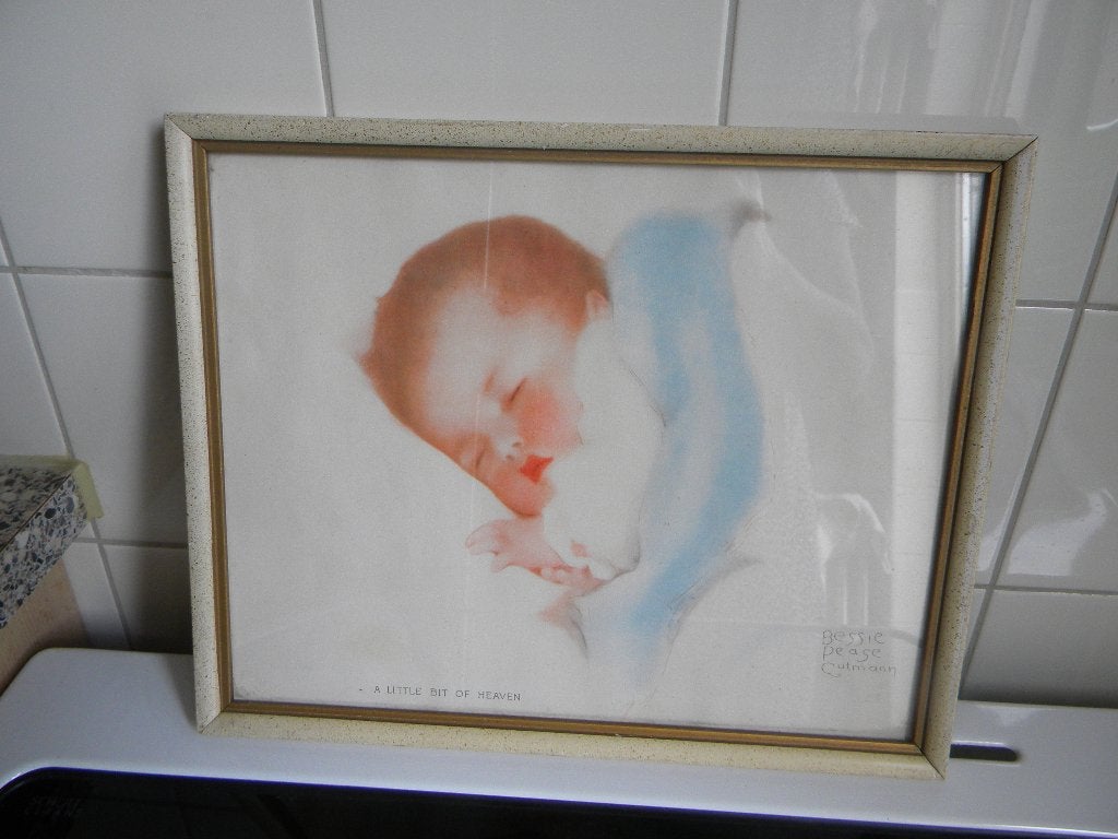 BABY SCHILDERIJ PRENT BESSIE PEASE GUTMANN IN OUDE LIJST, Ophalen of Verzenden, Gebruikt, Minder dan 50 cm, Print