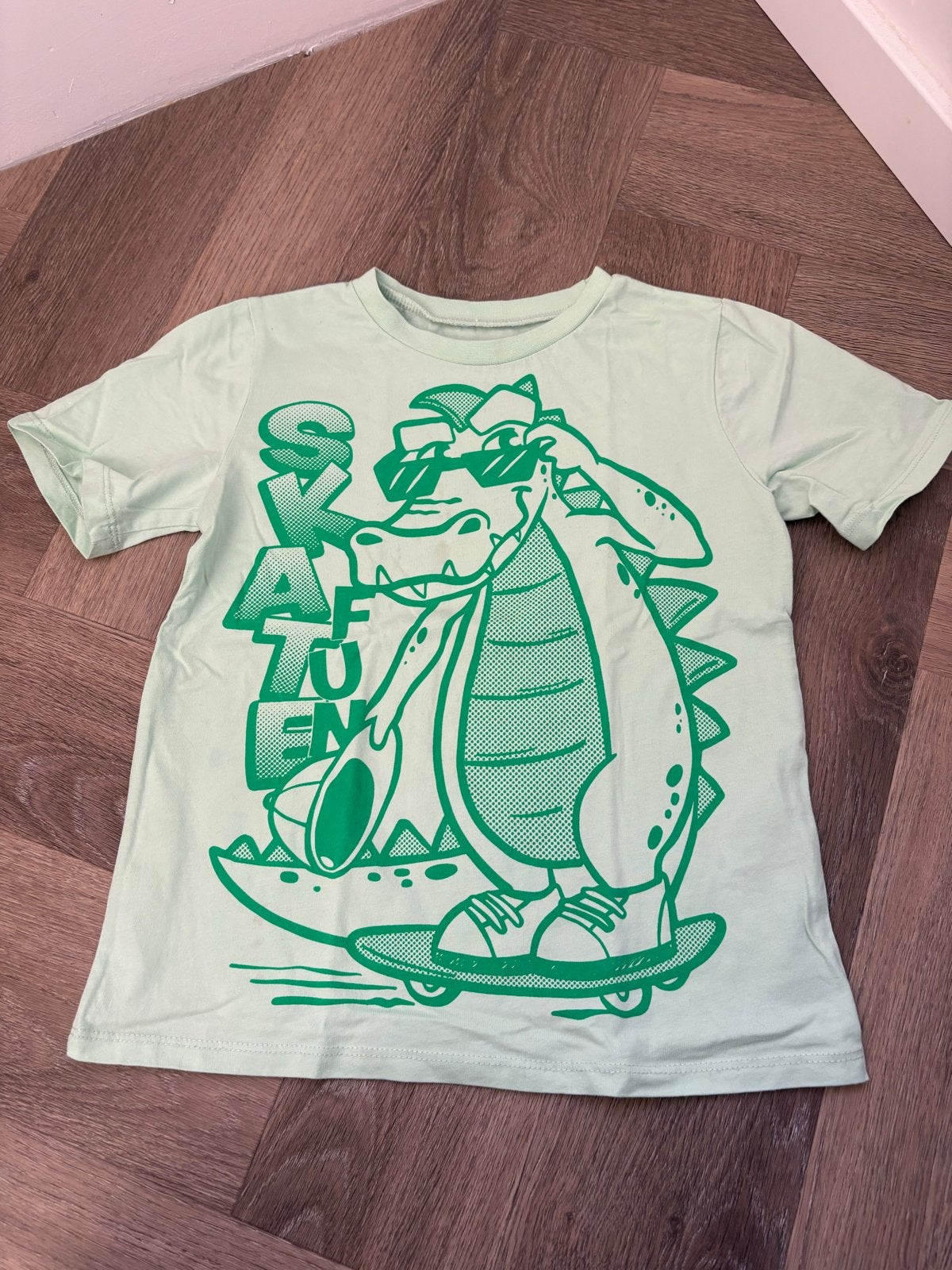 Groen dino shirt H&M maat 110/116 zgan, Ophalen of Verzenden, Zo goed als nieuw, Jongen, Shirt of Longsleeve