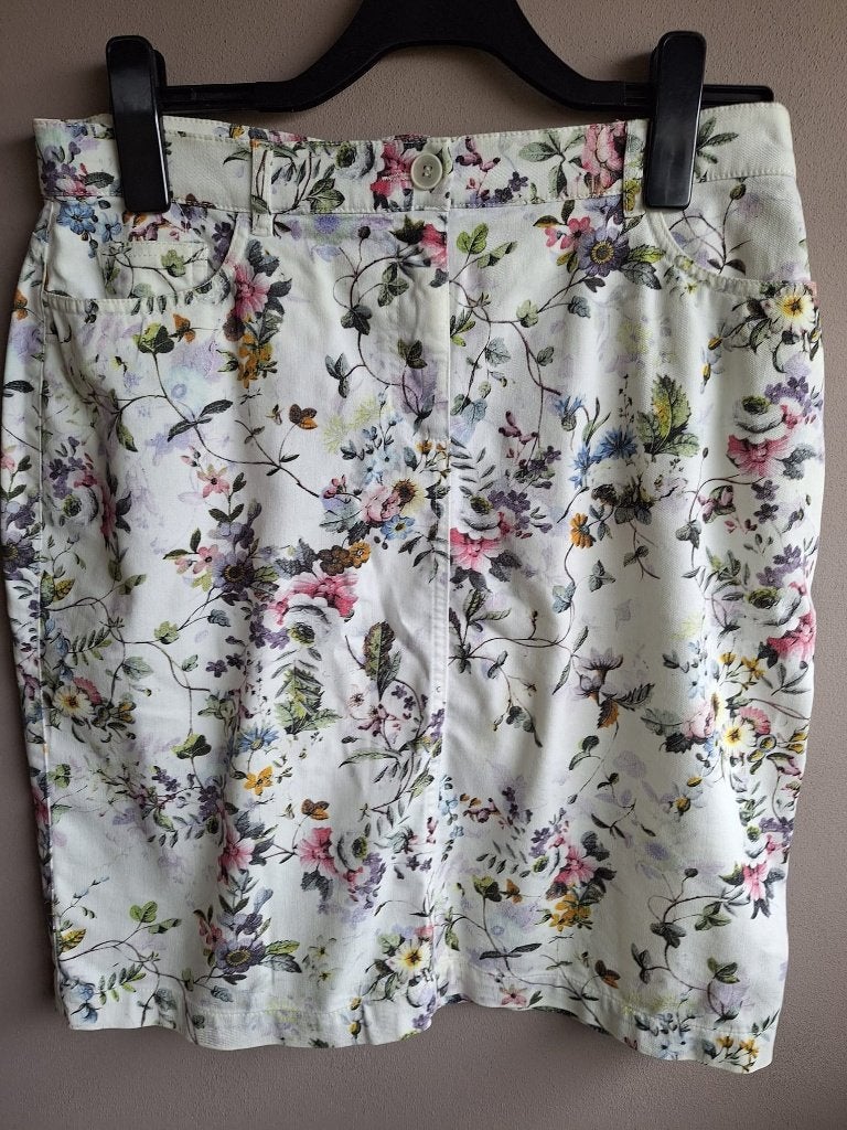 Nieuwe witte stretch rok bloemenprint van Peter Hahn, M/38, Maat 38/40 (M), Wit, Nieuw, Ophalen of Verzenden