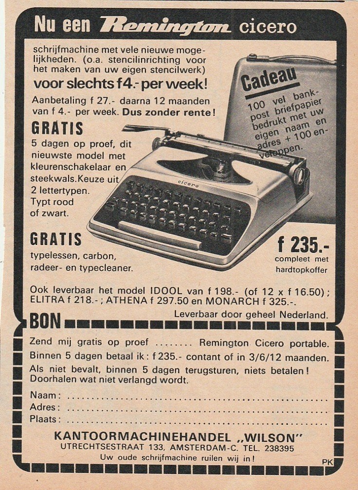 Retro reclame 1966 Remington Wilson schrijfmachine, Verzenden, Overige typen