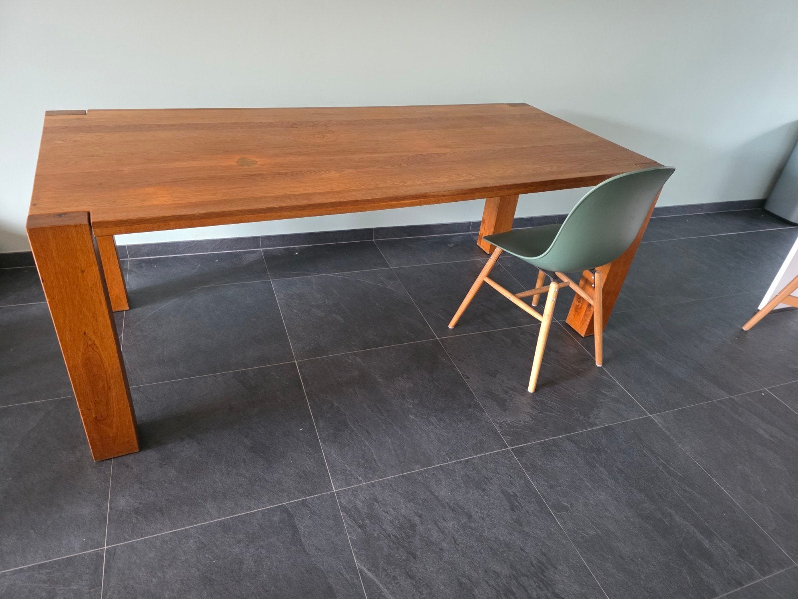 Massief eikenhouten eettafel 200x90x76cm, Ophalen, Gebruikt, Eikenhout, 200 cm of meer