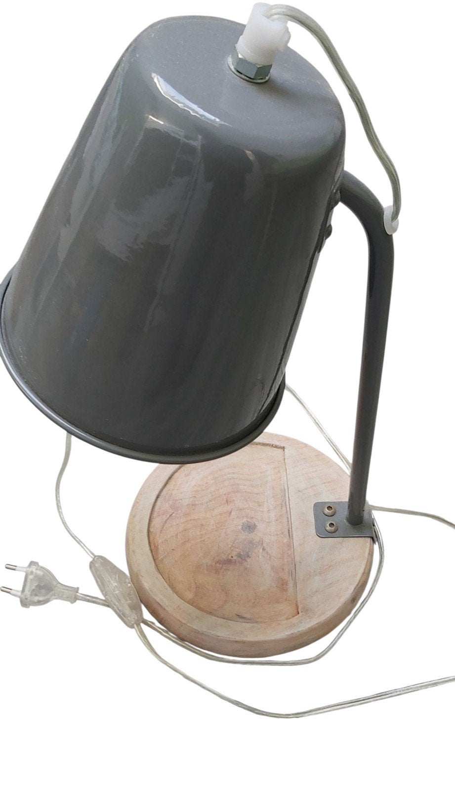 Stijlvolle tafellamp met houten voet en metalen kap, Ophalen of Verzenden, Zo goed als nieuw, Hout