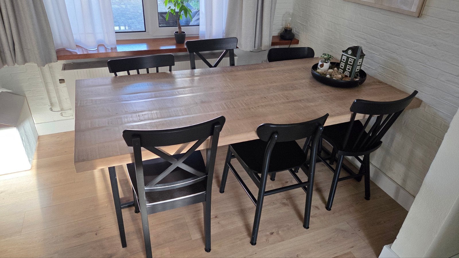 Eettafel met 6 IKEA stoelen (Ingolf, Ronninge, Norraryd), Gebruikt, 50 tot 100 cm, Vijf personen of meer, 150 tot 200 cm