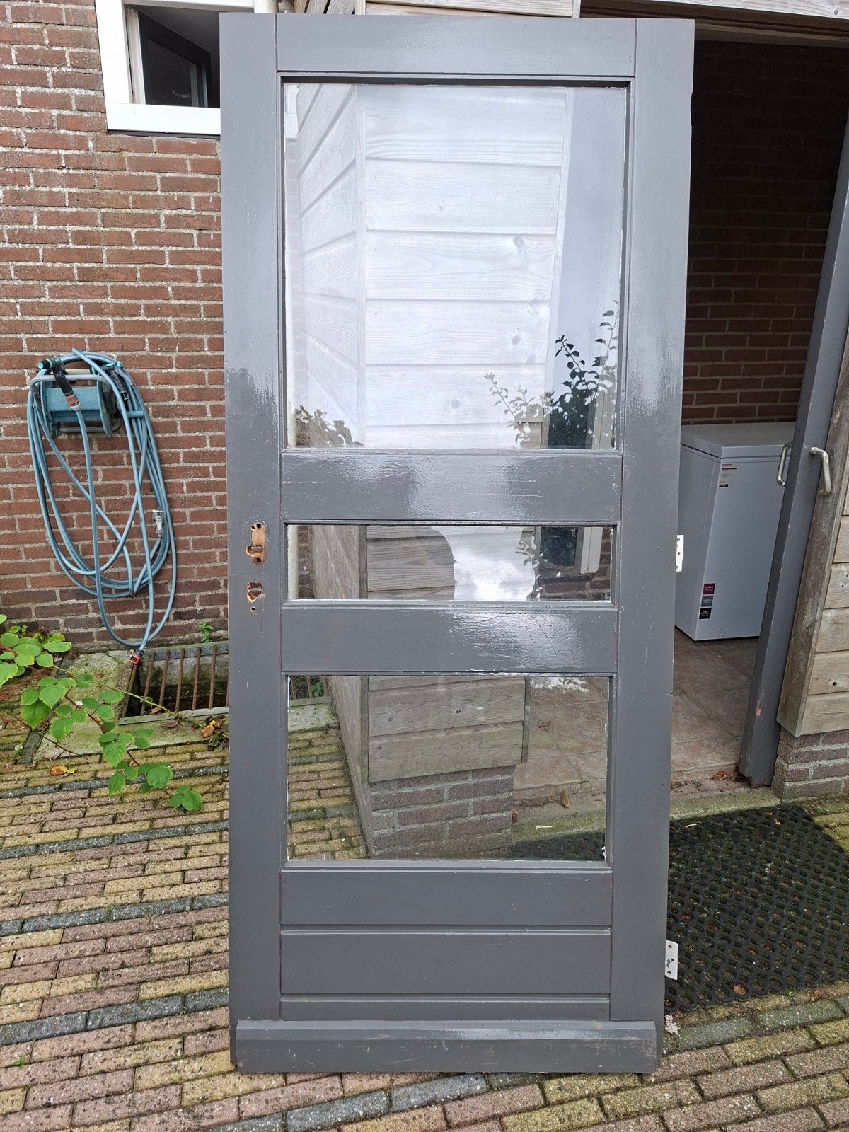 Achterdeur 202,5 x 87,5 cm met glas, Ophalen, Gebruikt, 80 tot 100 cm, Buitendeur